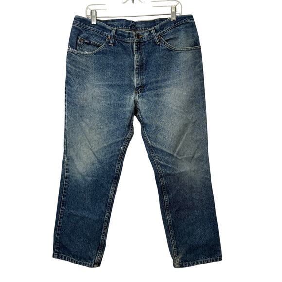 Vintage‎ Lee Jeans Mens Straight Leg 38x30 Distressed Blue 1980s Streetwear Boho - Picture 1 of 8